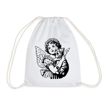 Engel mit Katze – Cherub Vintage Illustration - Turnbeutel - Weiß - Vorne