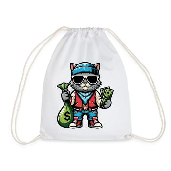 Chat avec de l’argent et des lunettes de soleil - Sac de sport léger - blanc - Devant