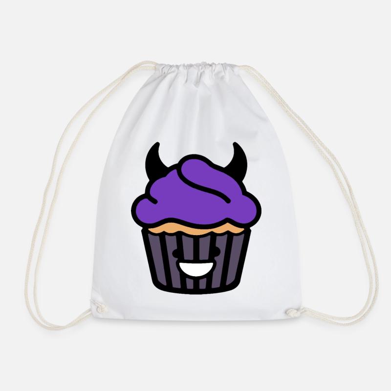 Dark Cute Cupcake Devil Kawaii Food Design - Drawstring Bag - white