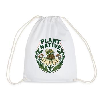 Plant Native Bee and Coneflower Pollinator Garden - Drawstring Bag - white - Front