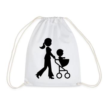 Mom stroller baby - Drawstring Bag - white - Front