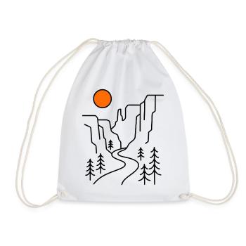 Canyon Mountains Line Art Hiking Gift - Drawstring Bag - white - Front