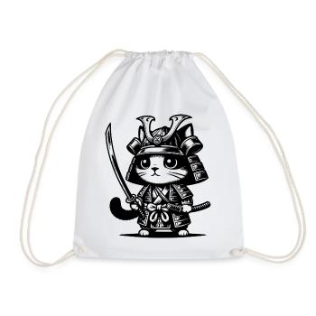Samurai Cat – Original Gift - Drawstring Bag - white - Front