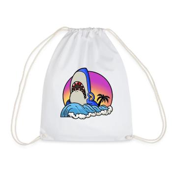 Shark surfer at sunset wave - Drawstring Bag - white - Front