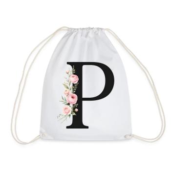 P Buchstabe Monogram Floral - Turnbeutel - Weiß - Vorne