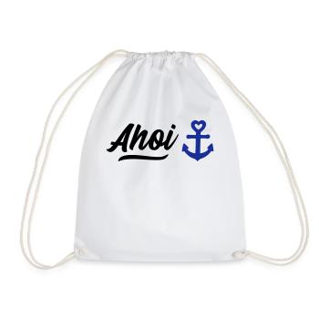 Ahoi Spruch mit Herz Anker - Turnbeutel - Weiß - Vorne