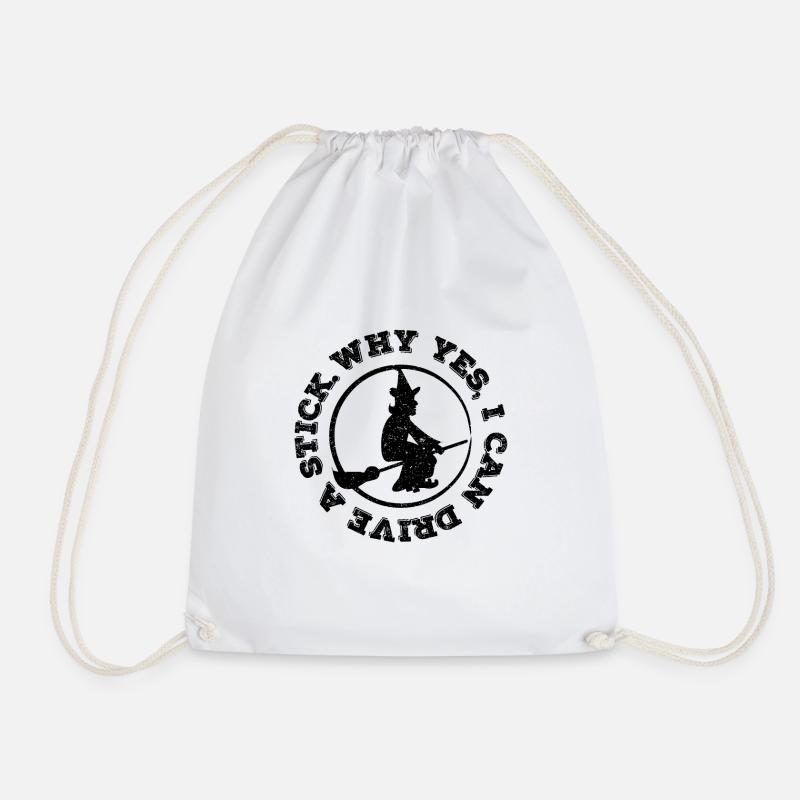 Halloween witch on broom - Drawstring Bag - white