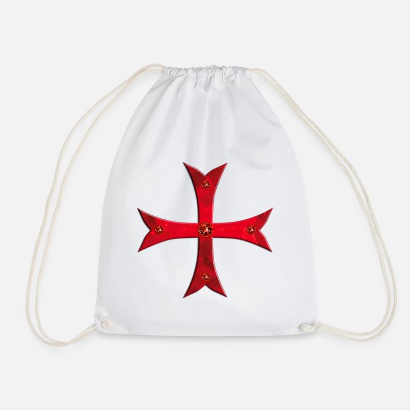 Templar cross red rubies - Drawstring Bag - white