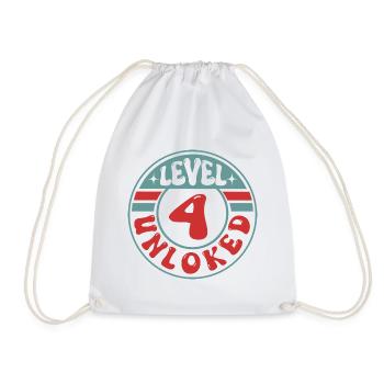 Level 4 Unlocked – Cool Gamer Birthday Design - Drawstring Bag - white - Front