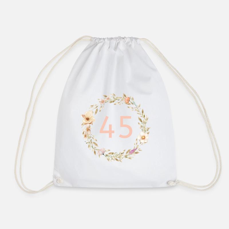 Customizable number 45, flower wreath, boho - Drawstring Bag - white