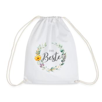 Die Beste! Florales Design personalisierbar - Turnbeutel - Weiß - Vorne