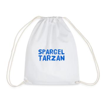 hier steht ein Spargeltarzan - Turnbeutel - Weiß - Vorne