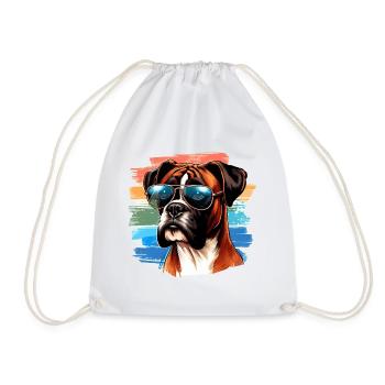 Colorful Boxer Dog Wearing Sunglasses - Drawstring Bag - white - Front