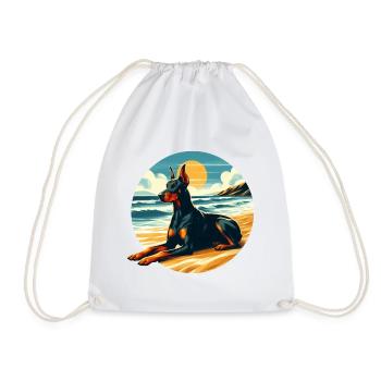 Doberman On The Beach - Drawstring Bag - white - Front