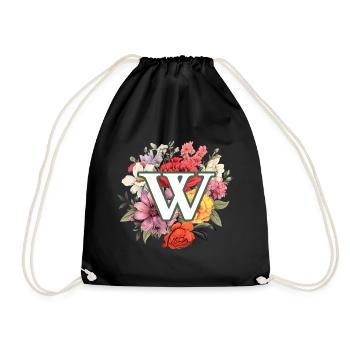 W Monogram Bouquet - Drawstring Bag - black - Front