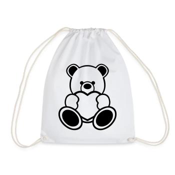 Teddy Bär mit Herz - Turnbeutel - Weiß - Vorne