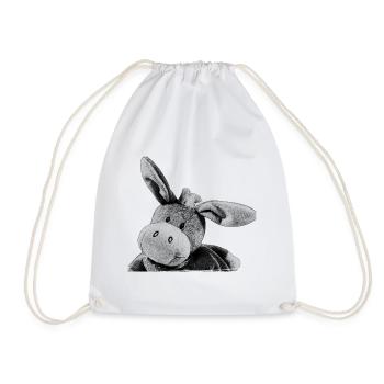 Donkey, stuffed animal, writing, watercolor, - Drawstring Bag - white - Front