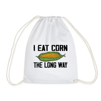 I Eat Corn The Long Way Inappropriate Embarrassing - Drawstring Bag - white - Front
