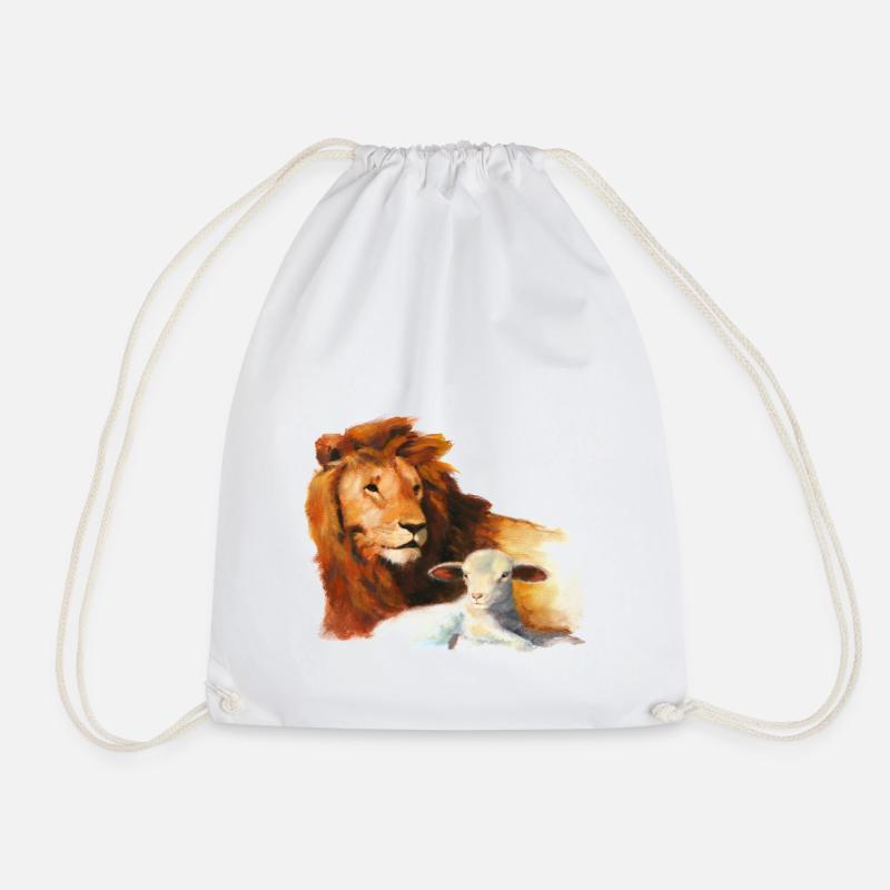 Lion & Lamb - Drawstring Bag - white