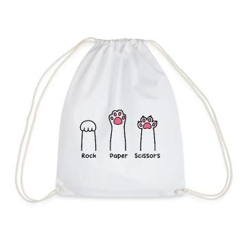Rock Paper Scissors Hand Game Cute Paw Funny Cat - Drawstring Bag - white - Front
