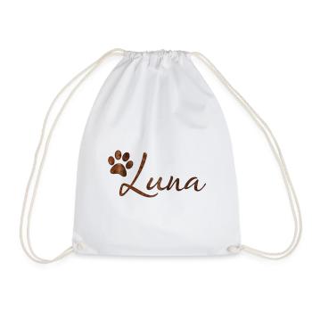 Luna name dog cat fur design with paw - Drawstring Bag - white - Front