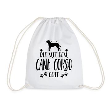 DIE MIT CANE CORSO GEHT Hunde Spruch Wilsigns - Turnbeutel - Weiß - Vorne