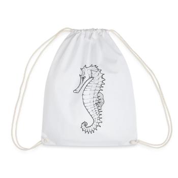 Seahorse Line Drawing - Drawstring Bag - white - Front