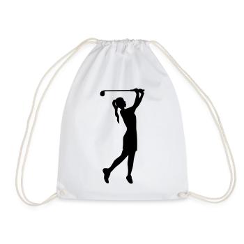 Golferin Silhouette, Golf Abschlag Damen Golf  - Turnbeutel - Weiß - Vorne