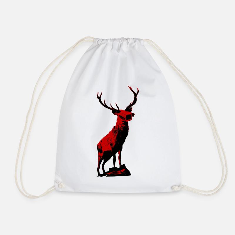 Black and red deer with surveillance camera head - Drawstring Bag - white