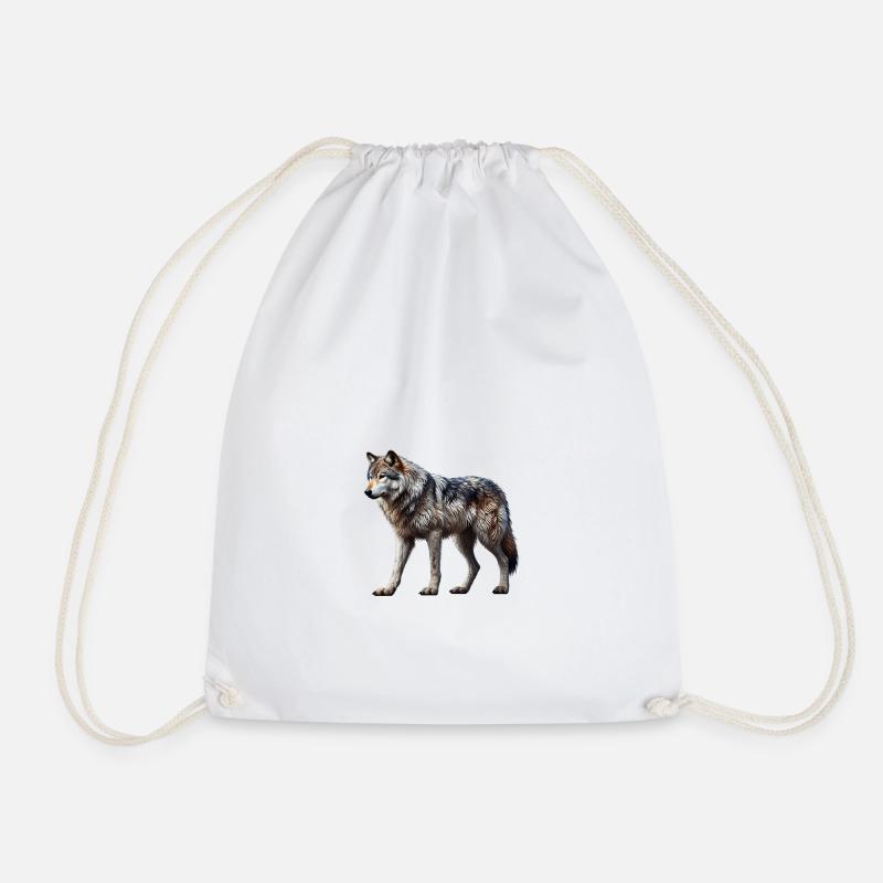 Wolf - Drawstring Bag - white