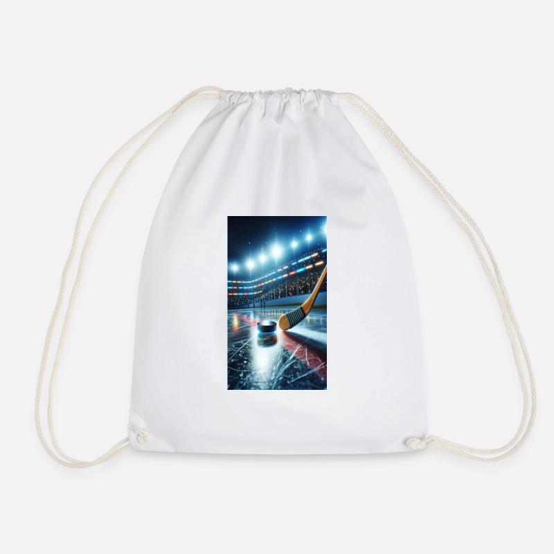 hockey - stick and puck - Drawstring Bag - white