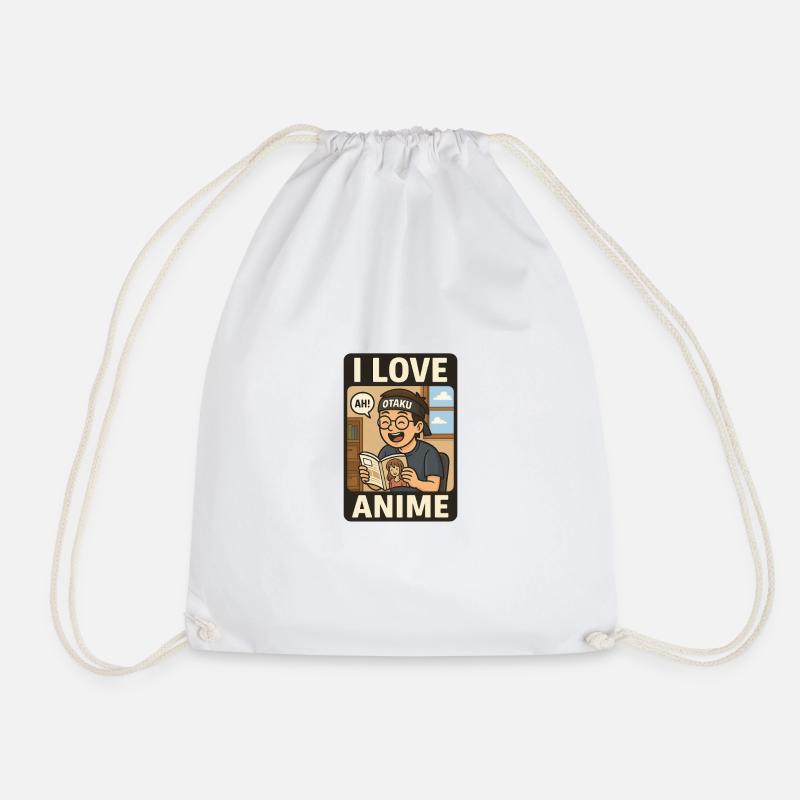 I love anime! - Drawstring Bag - white