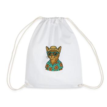 ABYSSINIAN CAT AT THE BEACH - Drawstring Bag - white - Front