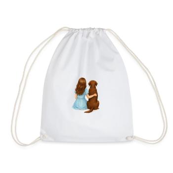 Brunette woman with brown Labrador - Drawstring Bag - white - Front
