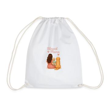 Mom – with Baby and Golden Retriever - Drawstring Bag - white - Front