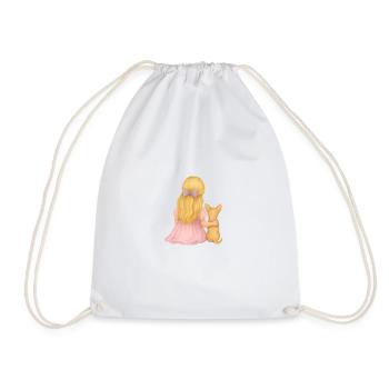 Blonde Girl with Chihuahua Motif - Drawstring Bag - white - Front