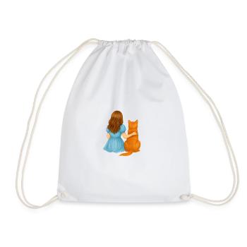Soul Friends – Girl & Cat - Drawstring Bag - white - Front