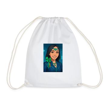 Glam Portrait in Green & Blue - Drawstring Bag - white - Front