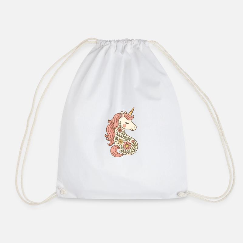Magisches Einhorn mit Blumen – Zauberhaftes Design - Turnbeutel - Weiß