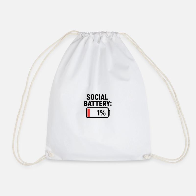 Social battery: 1% - Drawstring Bag - white