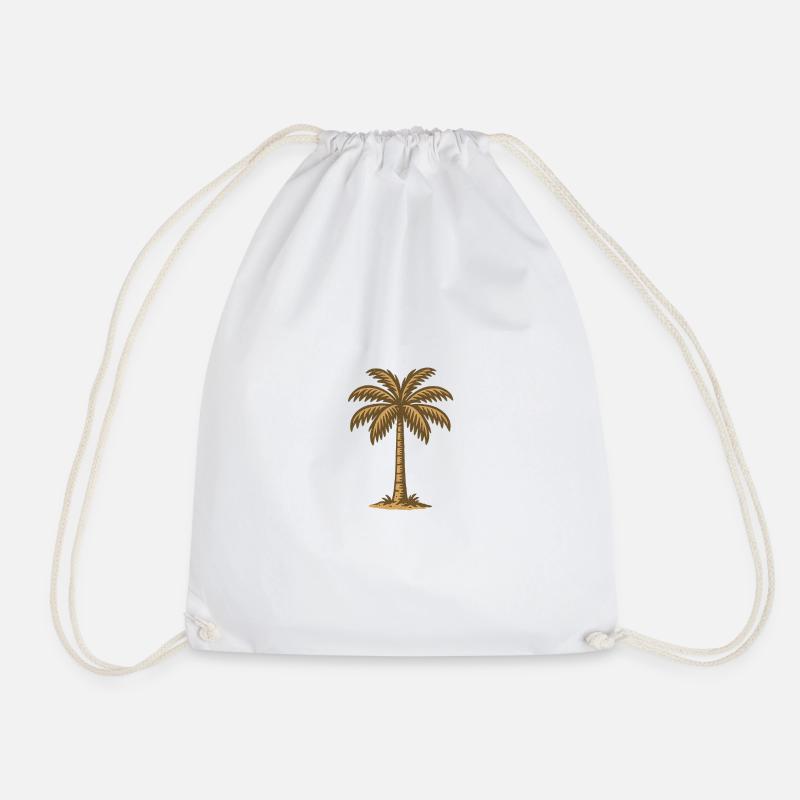 Vintage minimal palm - Drawstring Bag - white