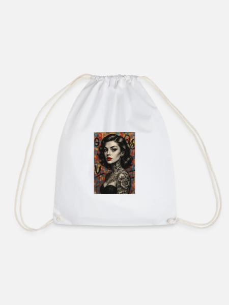 Moderne Pin Up Frau Omikly Vintage Retro Streetart - Turnbeutel - Weiß