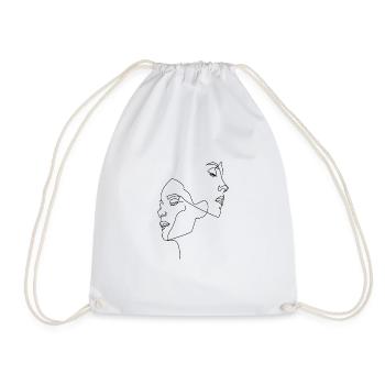 ONE LINE - Women's Faces - Drawstring Bag - white - Front