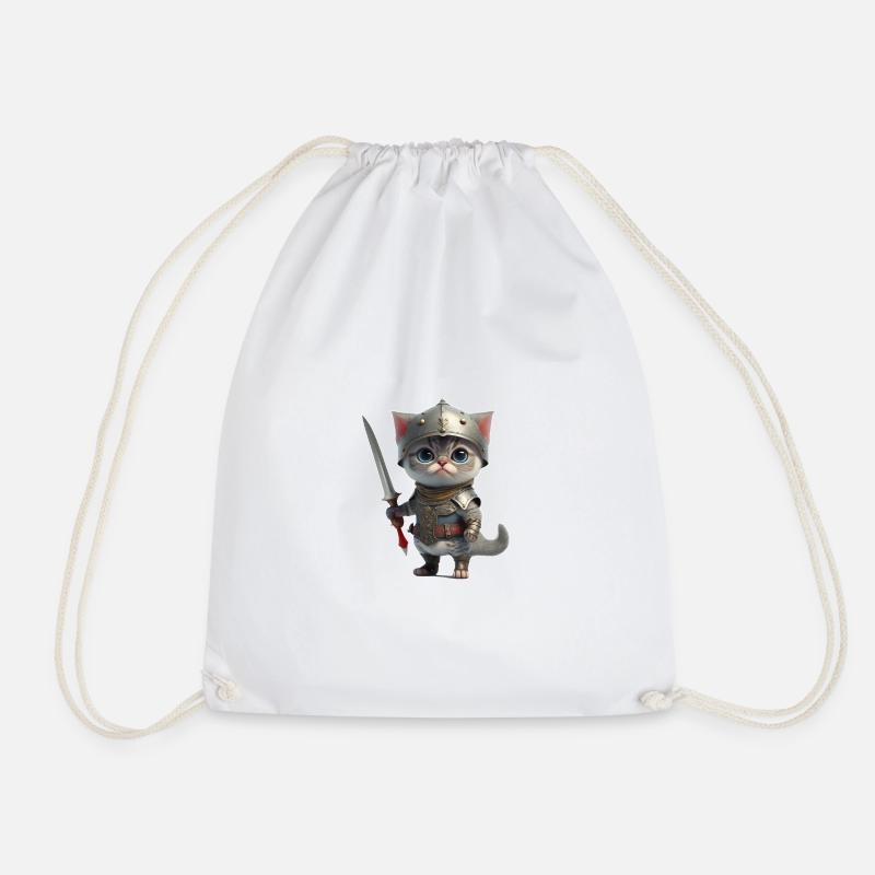 Cat as a knight - Drawstring Bag - white