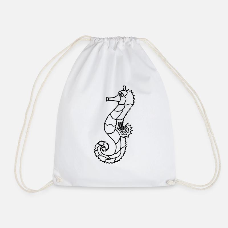 Seahorse black - Drawstring Bag - white