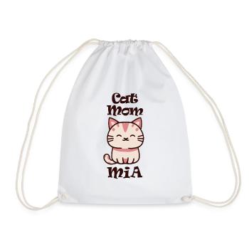 Mia Surname First name with cat - Drawstring Bag - white - Front