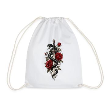 Sword Roses Snake - Drawstring Bag - white - Front