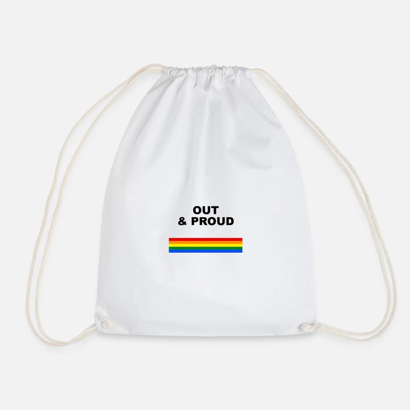 Out & Proud Regenbogen Flaggen Design - Turnbeutel - Weiß