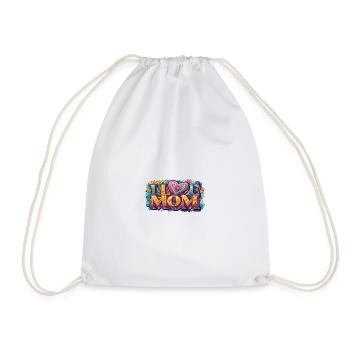 I Love Mom: Bunter Retro-Schriftzug - Turnbeutel - Weiß - Vorne
