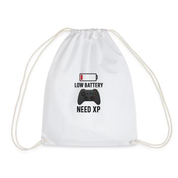 Low Battery Need XP – Funny Gaming T-Shirt - Drawstring Bag - white - Front